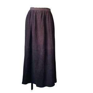Vintage Royal Silk 100% Suede Brown Full Midi Skirt size 12